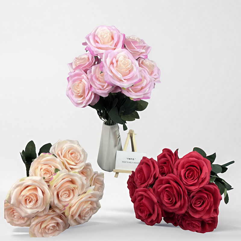 Multi-head Rose Ten-head Rose Waterfall Simulation Bouquet Wedding Holding Flower Wedding Props Dutch Rose 