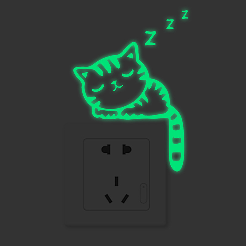 Foreign trade cross-border new kitten sleeping luminous decorative wall stickers living room bedroom creative fluorescent switch self-adhesive stickers