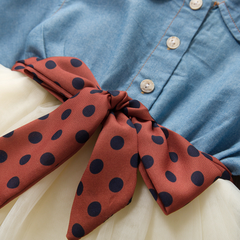 Girls' Spring and Autumn 2023 New Fake Two-piece Dress Shirt Dress Children's Long-sleeved Princess Dress Western Style Dress