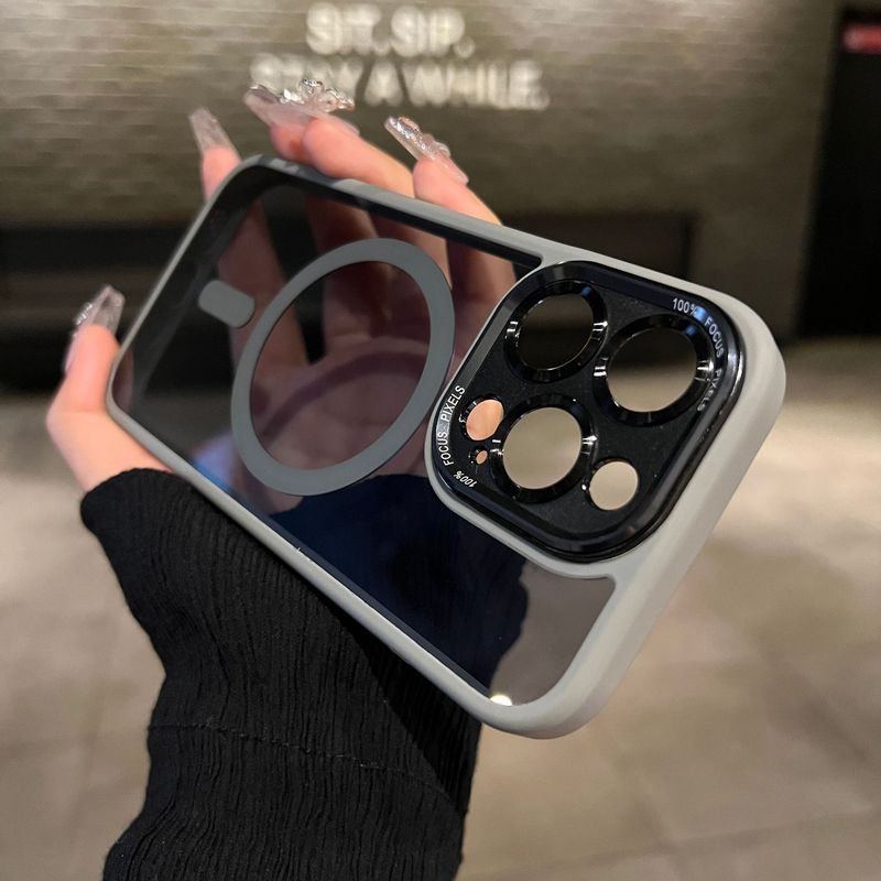IPhone15携帯ケース磁気吸引充電アップル14金属レンズリング13ProMax透明保護カバー|undefined