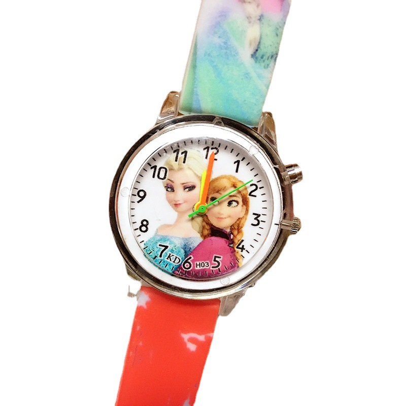 2023 Cute Children's Watch Wholesale Cross-border Supply Flash Watch Aisha Cartoon Girl Printed Luminous Quartz Watch
