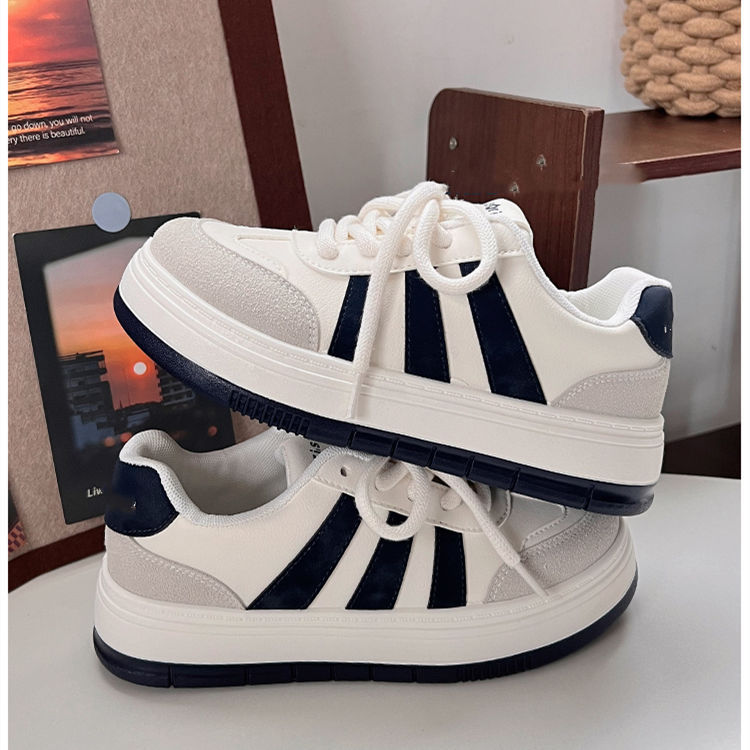 National fashion striped platform sneakers for women 2023 autumn and winter New Korean style ins fashionable all-matching casual white shoes for students
