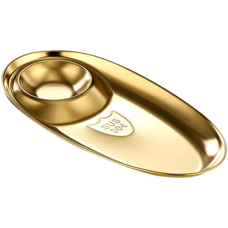 304 Stainless Steel Snack Plate French Fries Oval Plate Simple Dip Tray Western Food Dumpling Seasoning Sub-mother Plate