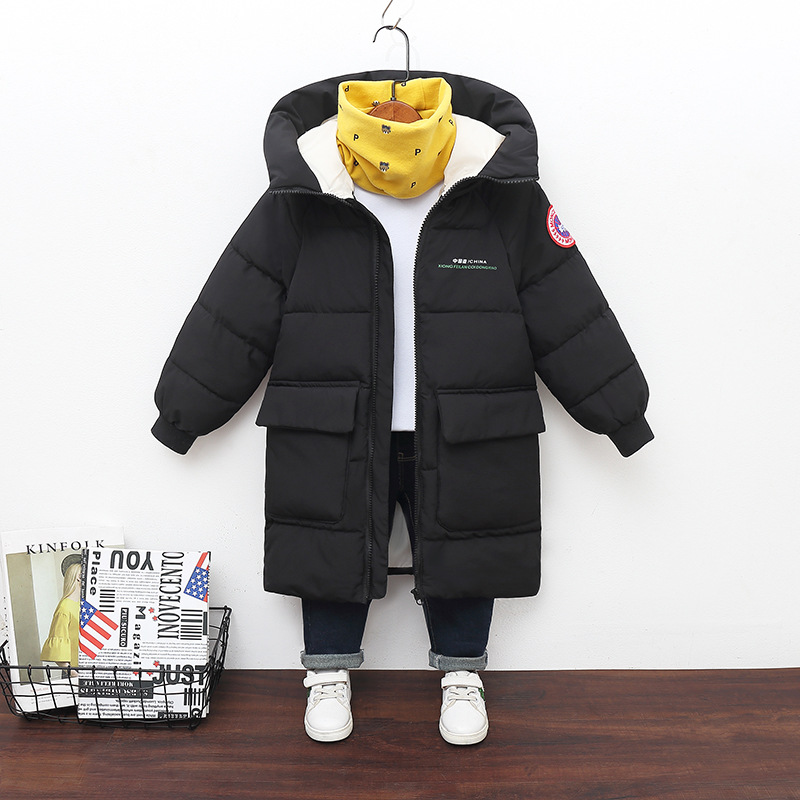Winter new children's cotton-padded clothes medium and long children's cotton-padded clothes for boys and girls Korean version of thick hooded cotton-padded jacket coat wholesale