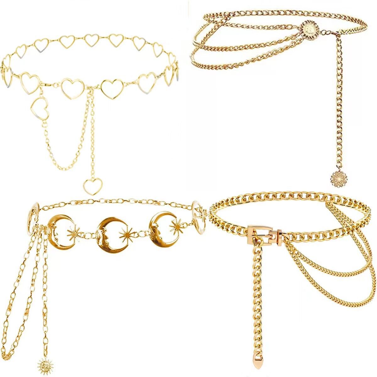 European and American cross-border Fashion metal moon waist chain female hip hop punk love body chain belt accessories factory wholesale