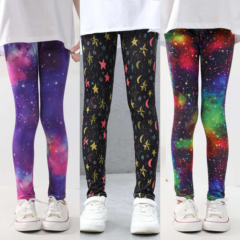 Girls' pants summer thin children's stretch leggings baby milk silk printed long pants no Pilling