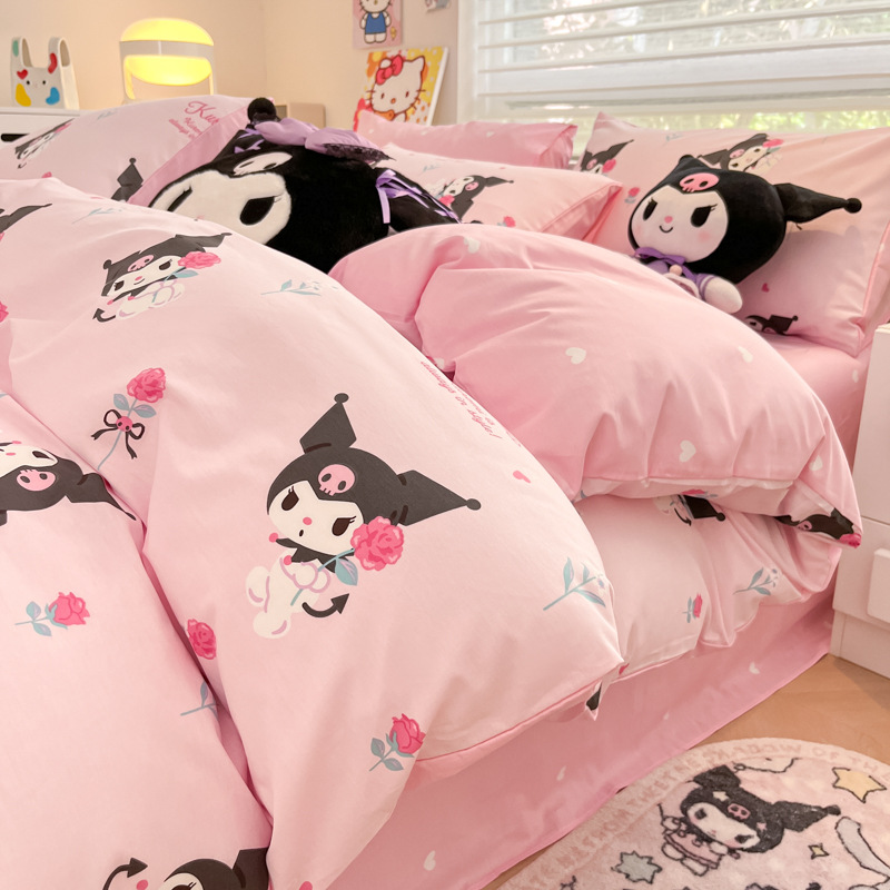 Cross-border hot Sanrio cotton four-piece melti cotton quilt cover coolomi three-piece Yugui dog bed sheet