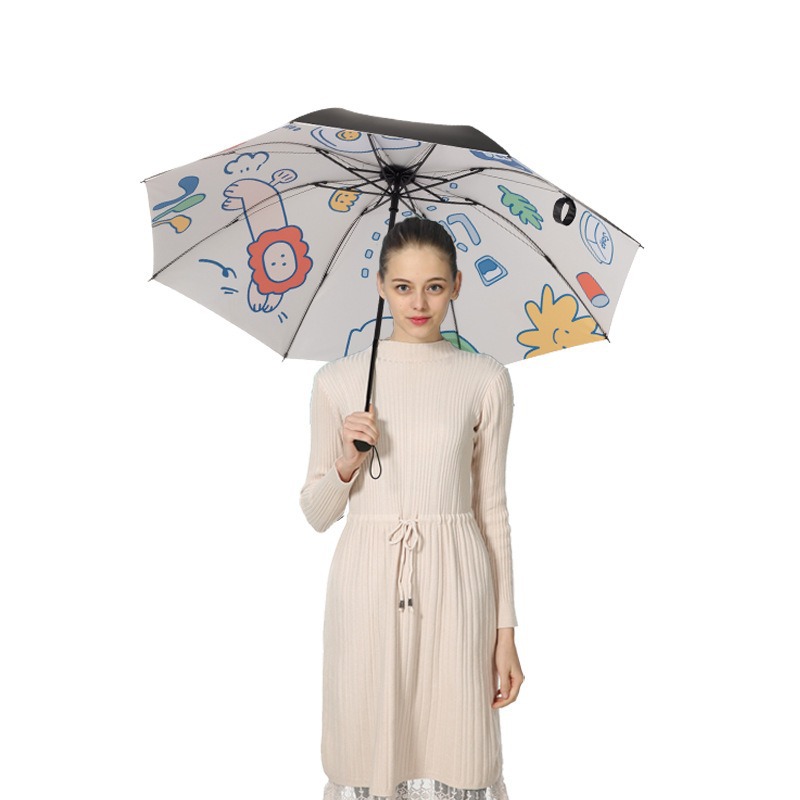 Umbrella High-end Women Wholesale Black Rubber Sunscreen Sunshade Umbrella Cartoon Folding Sunny and Rainy Dual-use Advertising Umbrella Printed logo