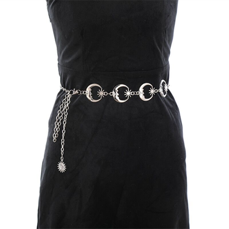 European and American cross-border Fashion metal moon waist chain female hip hop punk love body chain belt accessories factory wholesale