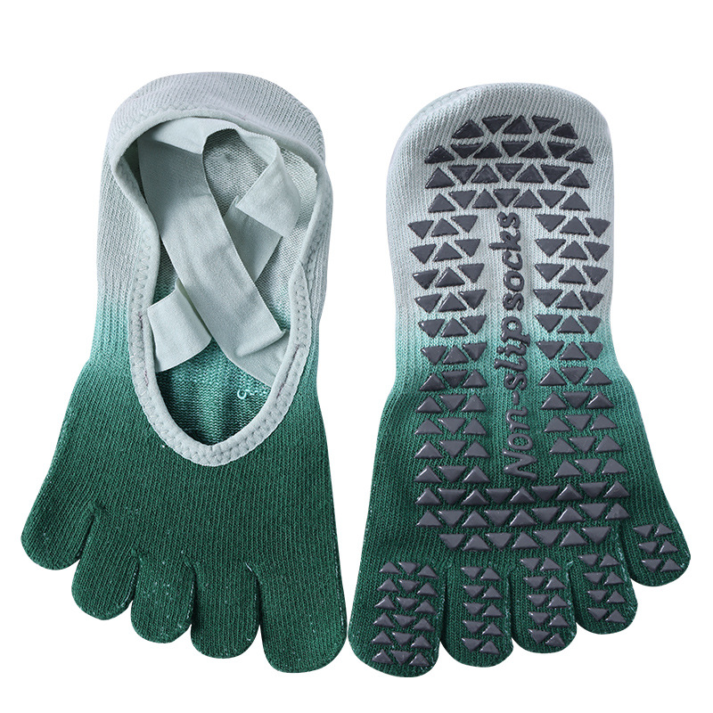 Autumn and Winter New Strap Yoga Socks Gradient Leaky Back Breathable Women's Five-Finger Socks Yoga Professional Non-Slip Pilates Socks