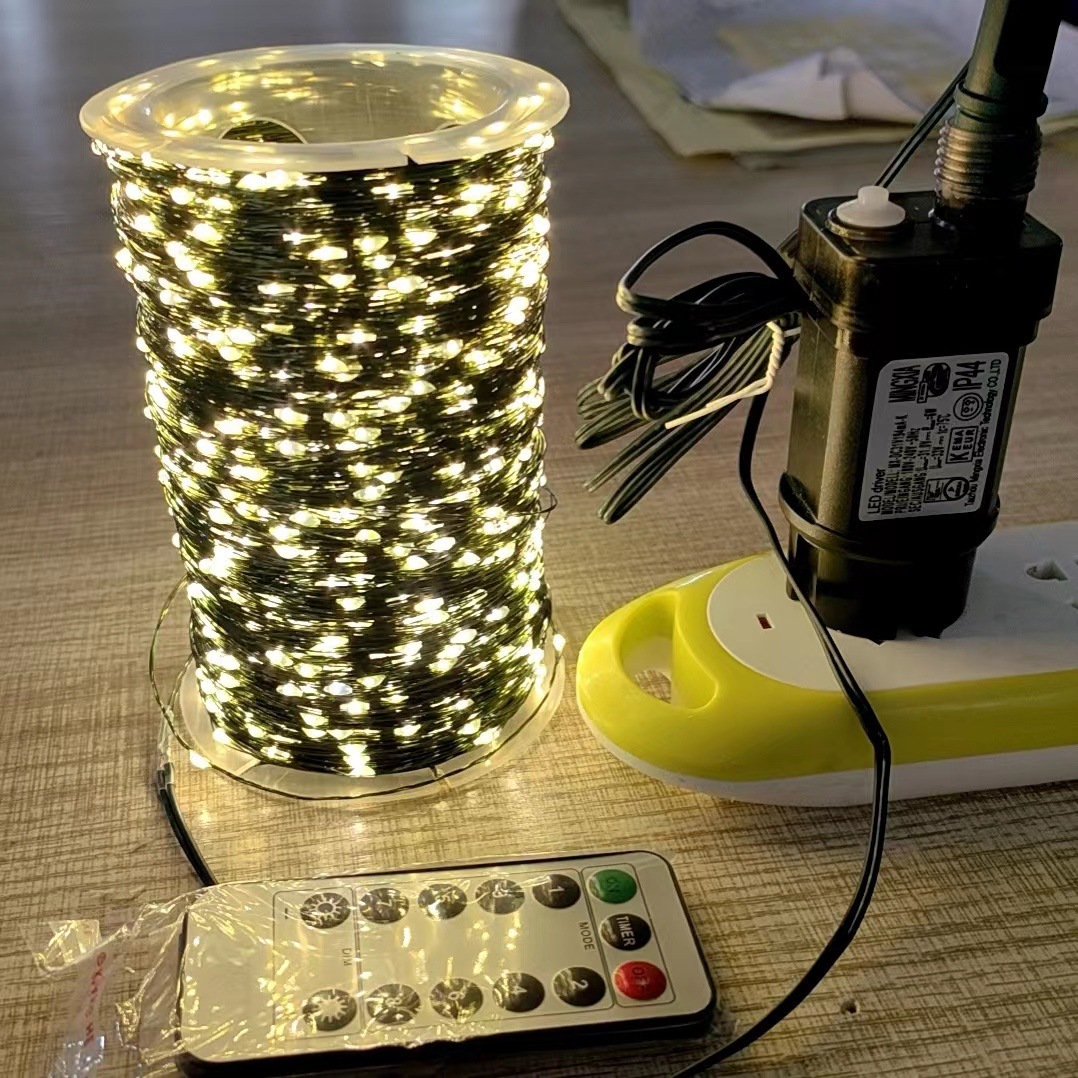 Cross-border remote control Christmas tree light string green wire copper wire Star String Light starry sky green plant Christmas rattan Garland decoration