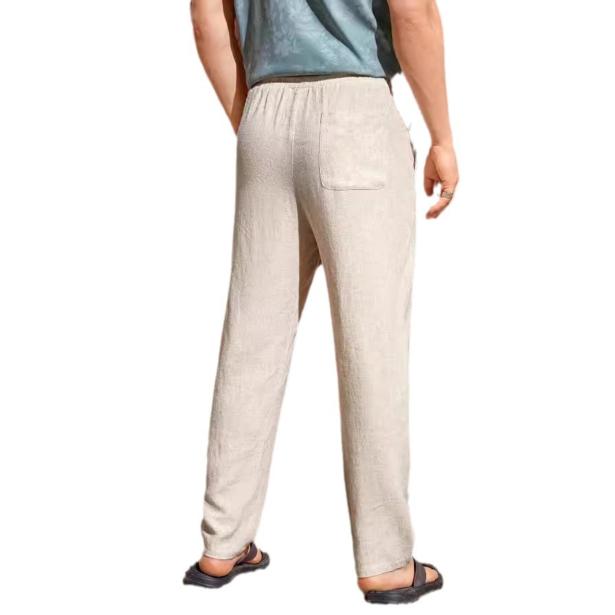2023 Amazon independent station European and American new men's casual cotton and linen drawstring trousers