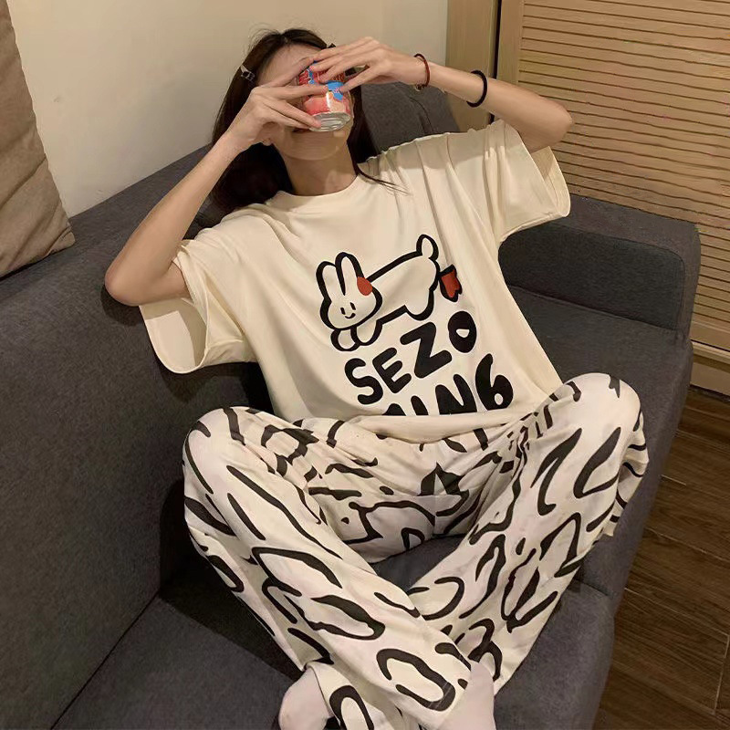 Pajamas Women's Short-sleeved Pants Summer Cartoon Cute 2024 New Cartoon Spring and Summer Day Home Clothes suit Can Wear