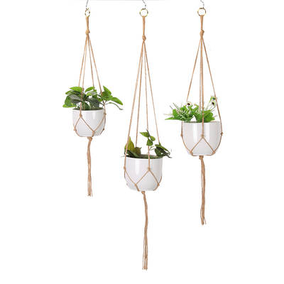 Gardening Greening Woven Hanger Flower Pot Net Bag Hemp Rope Simple Indoor and Outdoor Hanging Hanging Basket Decoration 3-piece Set