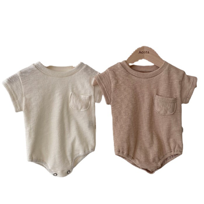 2022ins Korean style newborn baby Summer short-sleeved jumpsuit simple and comfortable thread triangle romper T-shirt