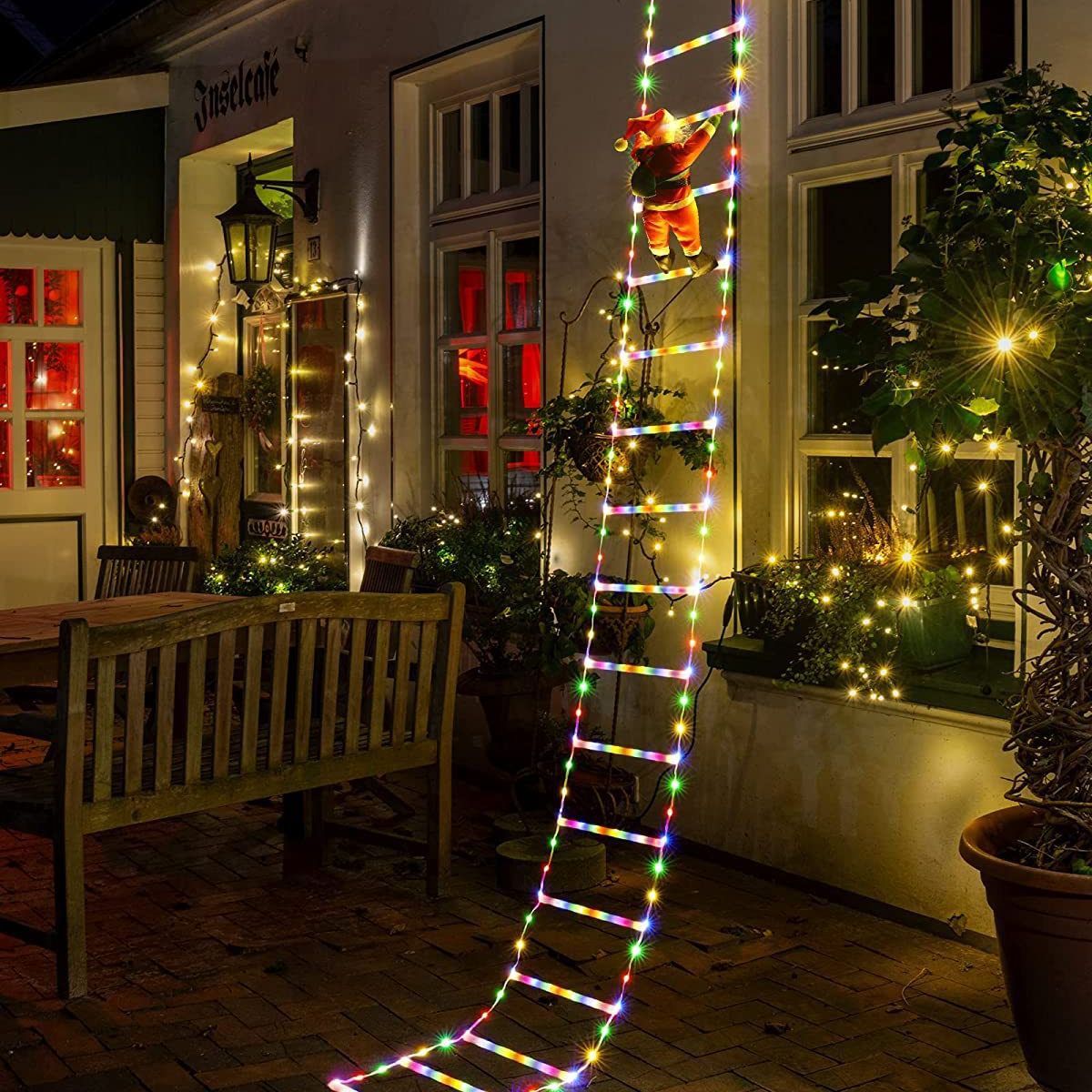 LED Weihnachtsleiter Lichtleiste Zubehör Klettern Weihnachtsmann für Innen- und Außenbereich Weihnachtsdeko Lichtzubehör_voghion.com