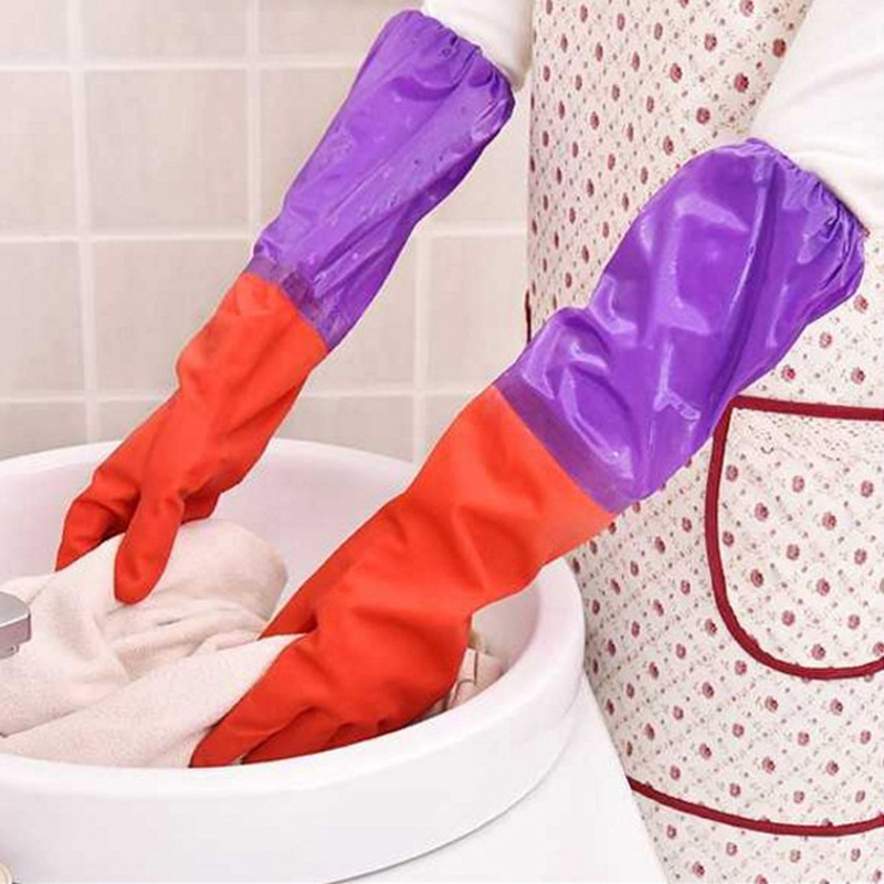 Thickened fleece-lined dishwashing gloves winter kitchen cleaning waterproof laundry rubber latex household gloves wholesale