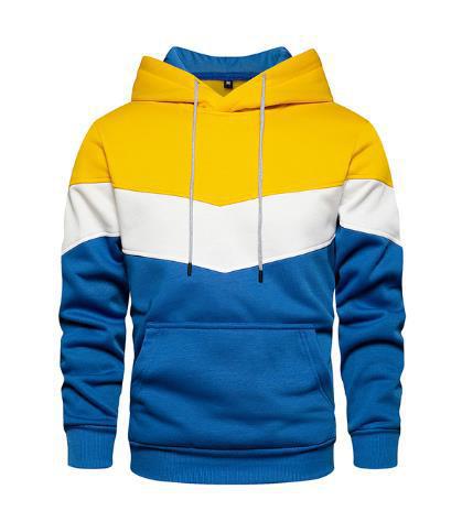 Autumn and Winter Blue Street Casual Sports Sweater Loose Side Slit Pocket Color Matching Youth Hooded Sweater