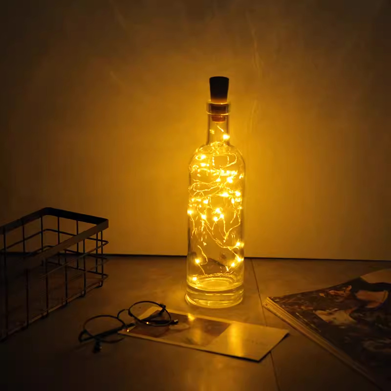 Cross-Border best selling button cell red wine bottle stopper light string Christmas holiday decorative lights copper wire lights led copper wire lights