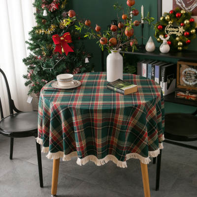 Imaki Rhyme Tablecloth Yarn-dyed Plaid Christmas Holiday Tablecloth American Cloth Round Tassel Factory Direct Supply