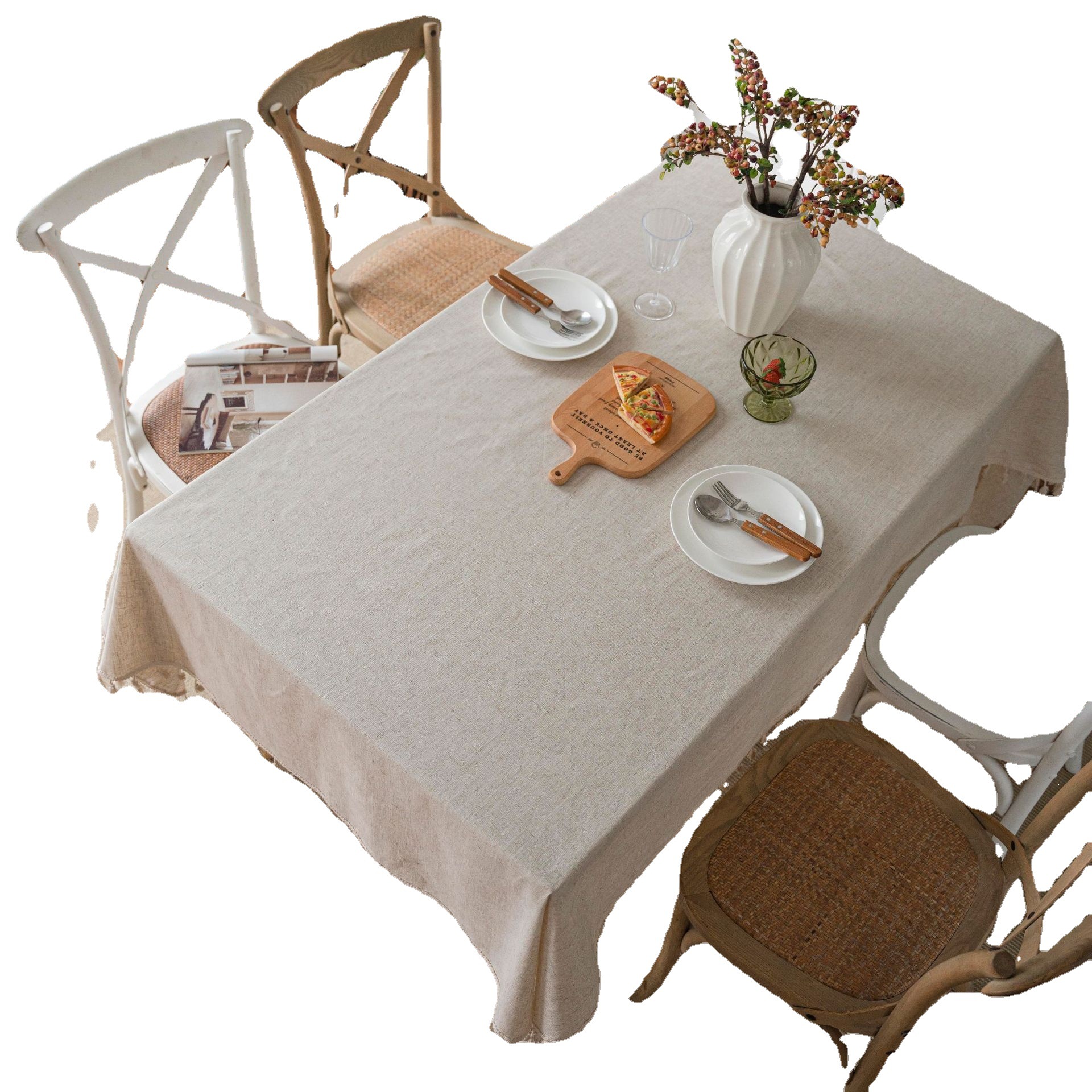 Cloth Daddy Nordic Plain Color Polyester Linen Tassel Tablecloth Simple Imitation Slub Linen Washable Square Dining Table Coffee Table Cover Cloth