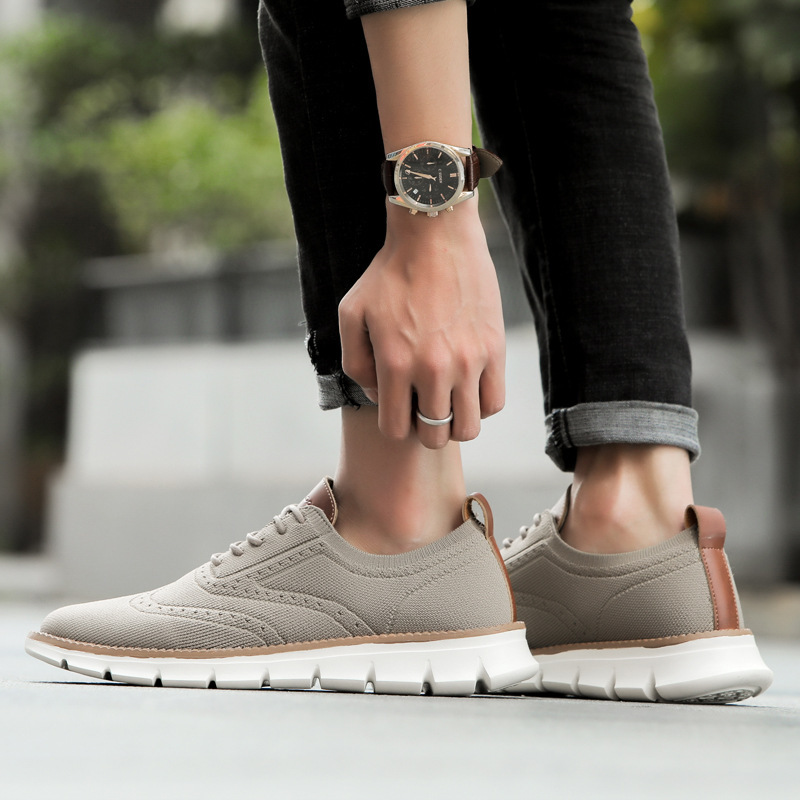 Men's Mesh Shoes Summer Mesh Shoes Breathable Casual Shoes Young Lazy Shoes Men's Brock Flying Woven Leather Shoes for Men