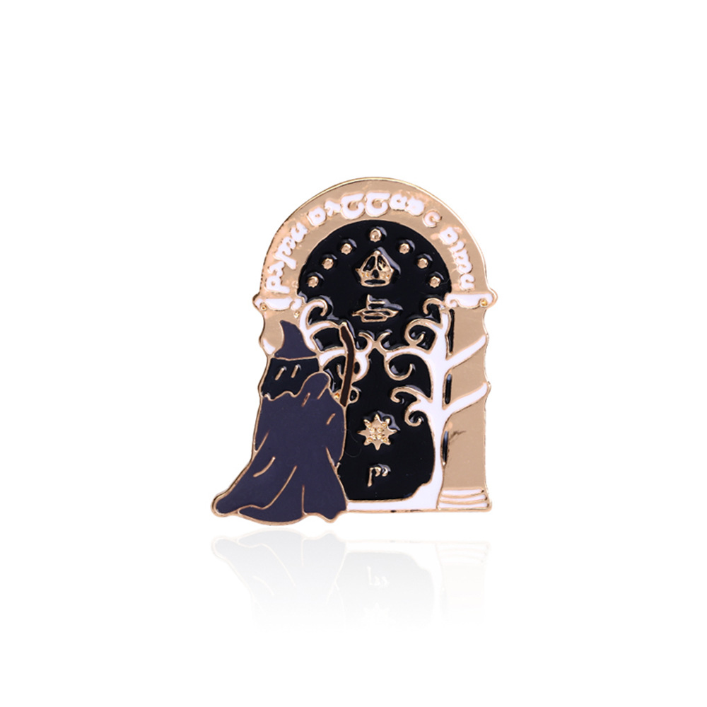 Halloween European and American Black Flame Magic Book Brooch Magic Hat Witchcraft Skull Badge