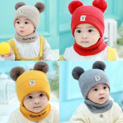 Baby hat spring and autumn 0-3-6-12 months old male and female baby hat winter warm wool children's hat scarf