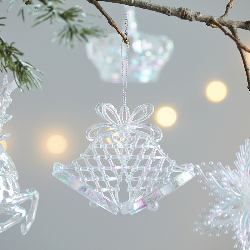 Christmas decorations Christmas tree ornaments acrylic transparent colorful snowflake shaped bell crown pendant