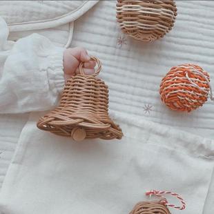 ins Rattan Hanging Handmade Woven Bell Pendant Christmas Home Decoration Children's Rattan Bell Toy