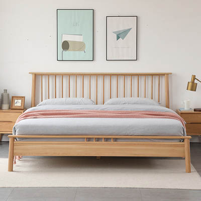 Shun Yi Furniture Nordic Solid Wood Windsor Bed Double 1.5 m 1.8 m Log Bed Simple Oak Bedroom Main Bed