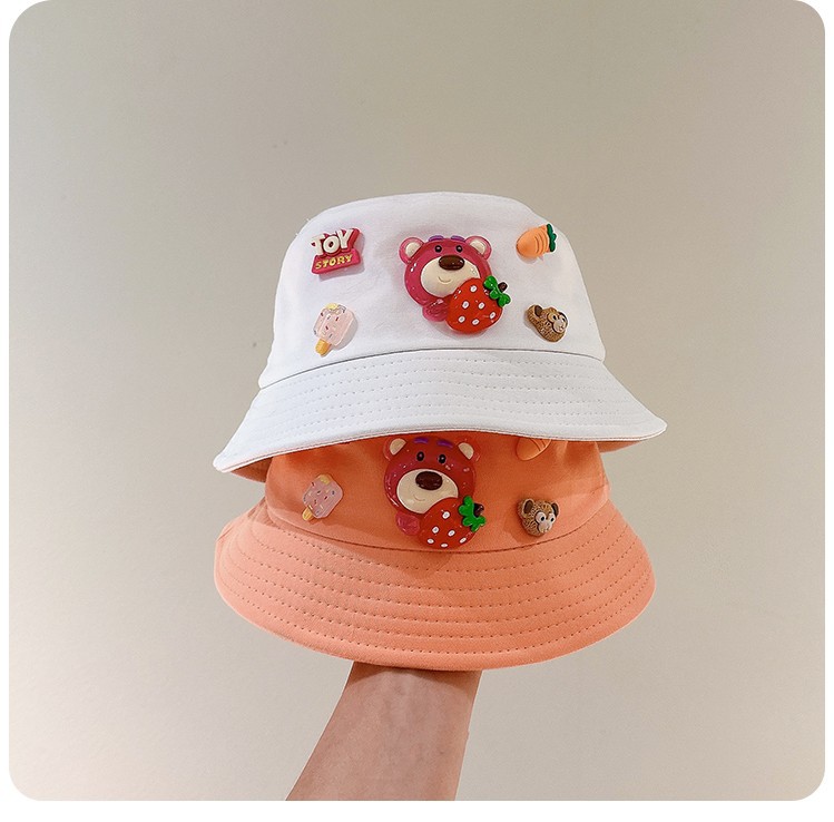 Strawberry Bear Korean Style Children's Fisherman Hat Baby Boys and Girls Spring and Autumn Children's Basin Hat Sunshade Sunscreen Cute Hat
