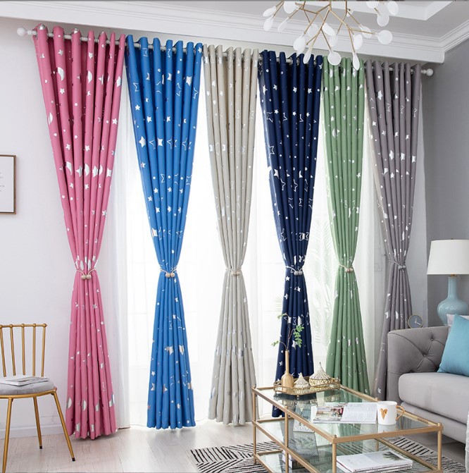 New Reflective Hot Silver Big Star Printed Curtain Finished Amazon shopee Light Luxury Curtain Hair