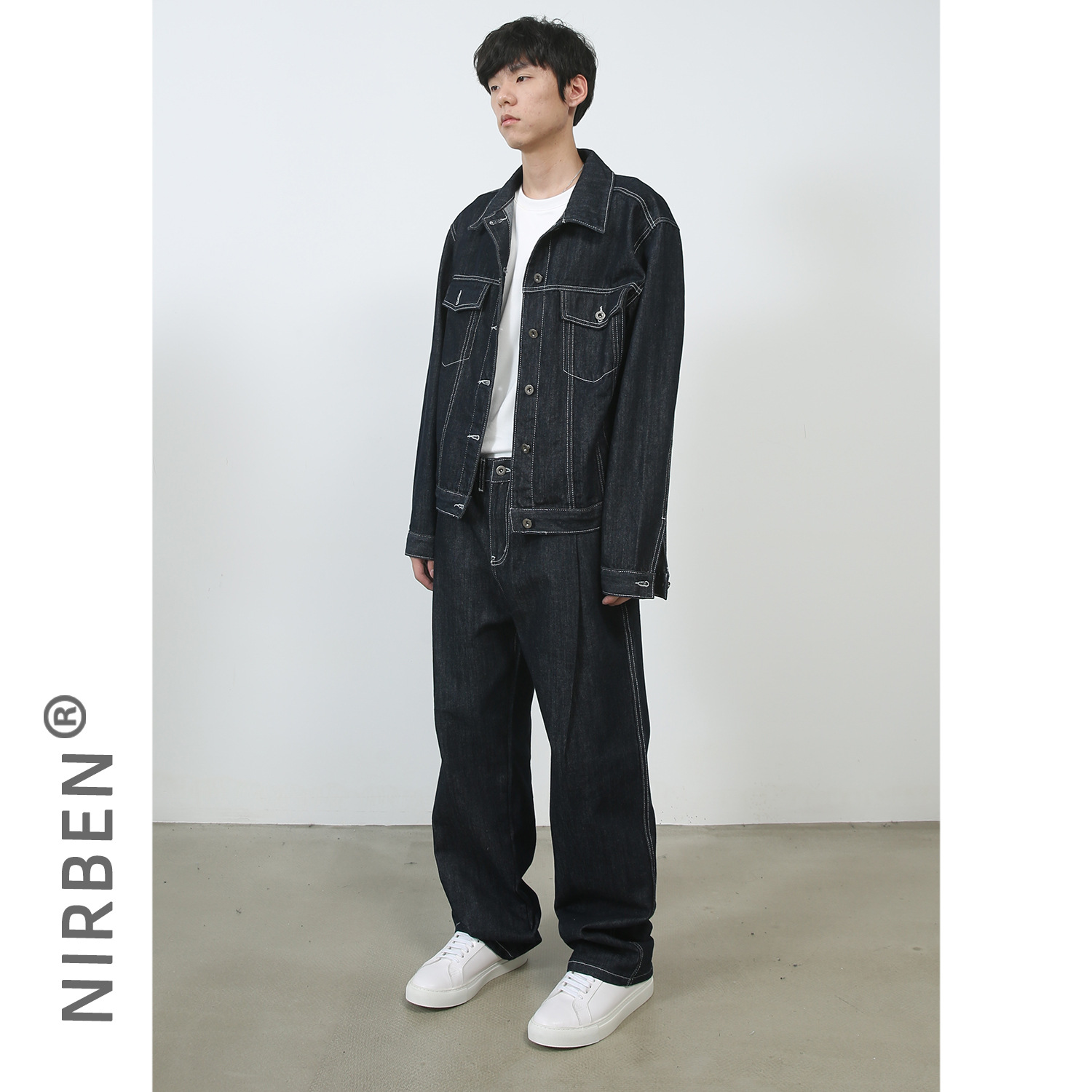 nirben Cowboy | Han Feng Primary Color Cowboy Jacket Men's Tide Brand Fried Street Loose Torre Pants Jeans Set