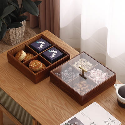 New Chinese-style Candy Box Household Fruit Tray Living Room Coffee Table Nut Tray Double-layer Solid Wood Dried Fruit Storage Candy Box