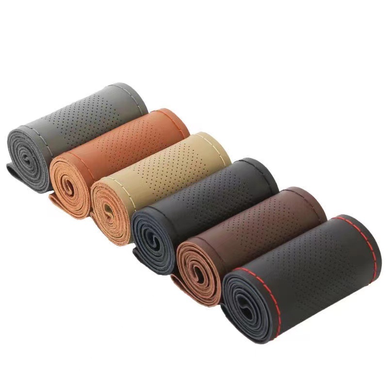 Cross-border car steering wheel cover leather hand-sewn breathable Men's and women's Four Seasons General handmade leather cover non-slip sewn handle cover