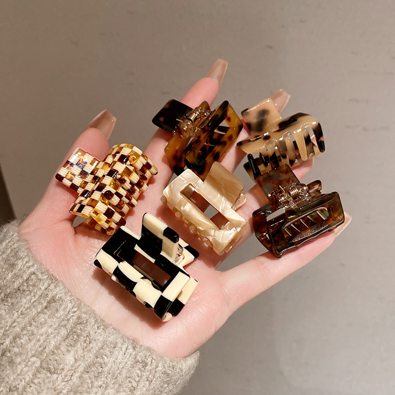 Leopard Print Checkerboard Acetic Acid Square Hair Clip Women's South Korea Japanese Style Elegant Elegant Half Head Hair Clip