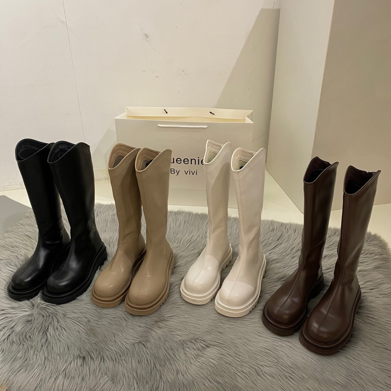 Women's knee-length boots 2023 New thick-soled high boots fashionable all-match winter long Martin boots fleece-lined boots