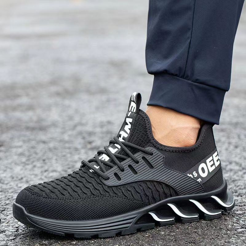 Safety shoes men's breathable deodorant steel toe cap anti-smashing anti-piercing safety shoes flying woven wear-resistant work shoes