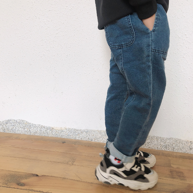 Japanese Early Autumn New Children's Wear Jeans Korean Style Western Style Children's Trousers for Boys Elastic Loose Autumn Bottoms