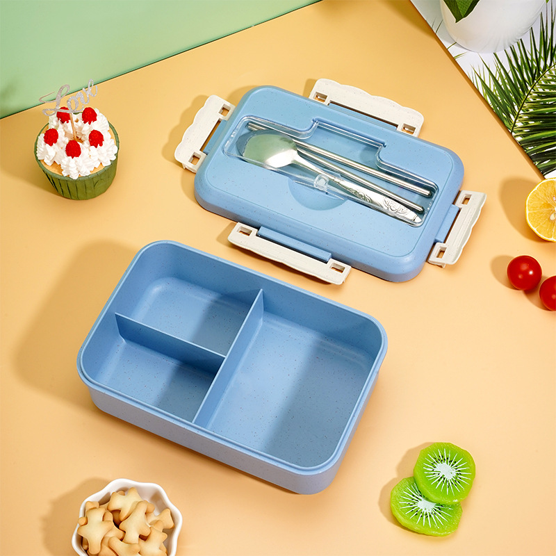 Japanese style Nordic style lunch box stainless steel tableware student office worker outdoor portable wheat straw sealed compartment