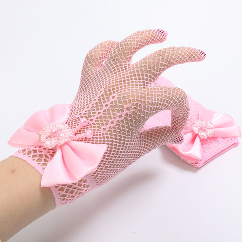 子供の王女のドレスのメッシュの蝶結びの手袋の舞台は結婚式の花の子供の純白の薄い手袋の卸売りを演じます。|undefined