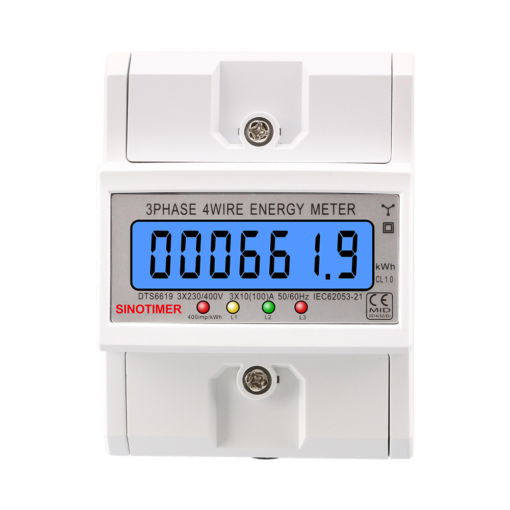 Guide rail three-phase backlight LCD display power kWh household watt-hour meter watt-hour meter 100A 3*230/400VAC