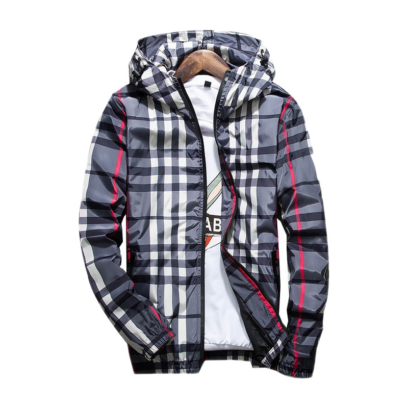 6681 spring and autumn jacket Korean Style Hong Kong style trendy slim hooded clothes all-matching spring men's plaid jacket