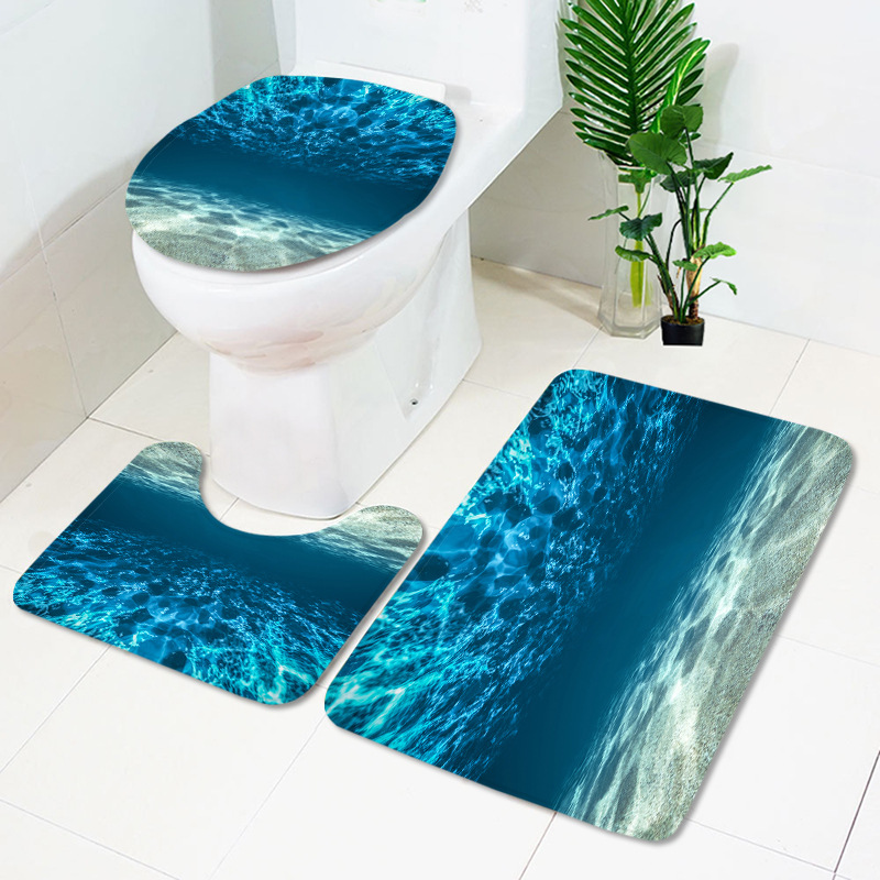 Cross-border explosions ocean bathroom waterproof shower curtain toilet mat set bedroom tapestry Amazon wish hot 02