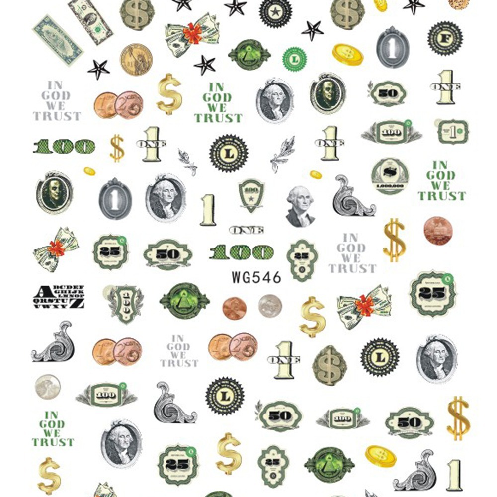Coin Nail Art Sticker Cross-border E-commerce Nail Art Jewelry US Dollar RMB Coin Nail Art Sticker WG544-552