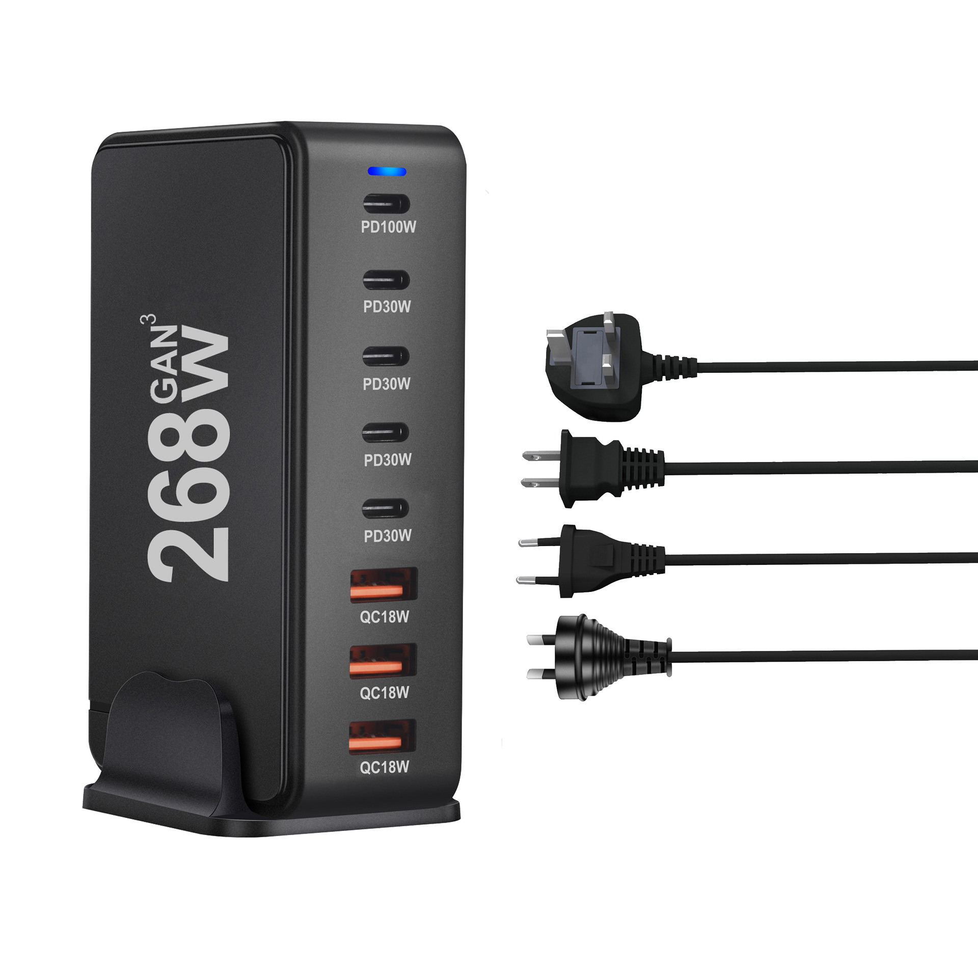 268W gallium nitride PD charger 268W multifunctional desktop 5C3A charger cross-border new 8-port adapter