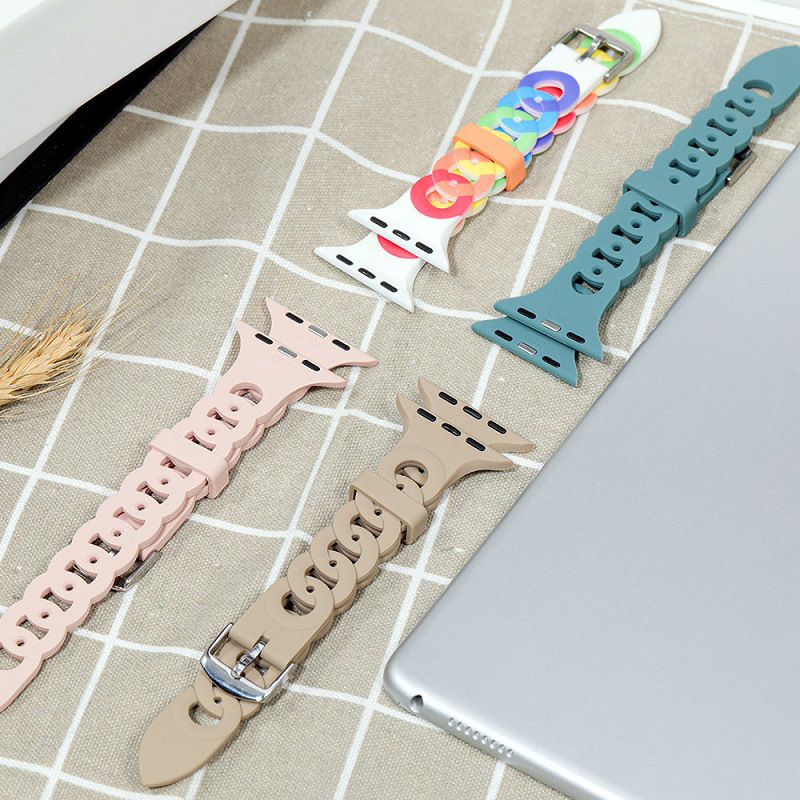 Suitable for Apple Watch Full Series Watch Strap Ring Hollow Pin Buckle Silicone Solid Color Watch Strap
