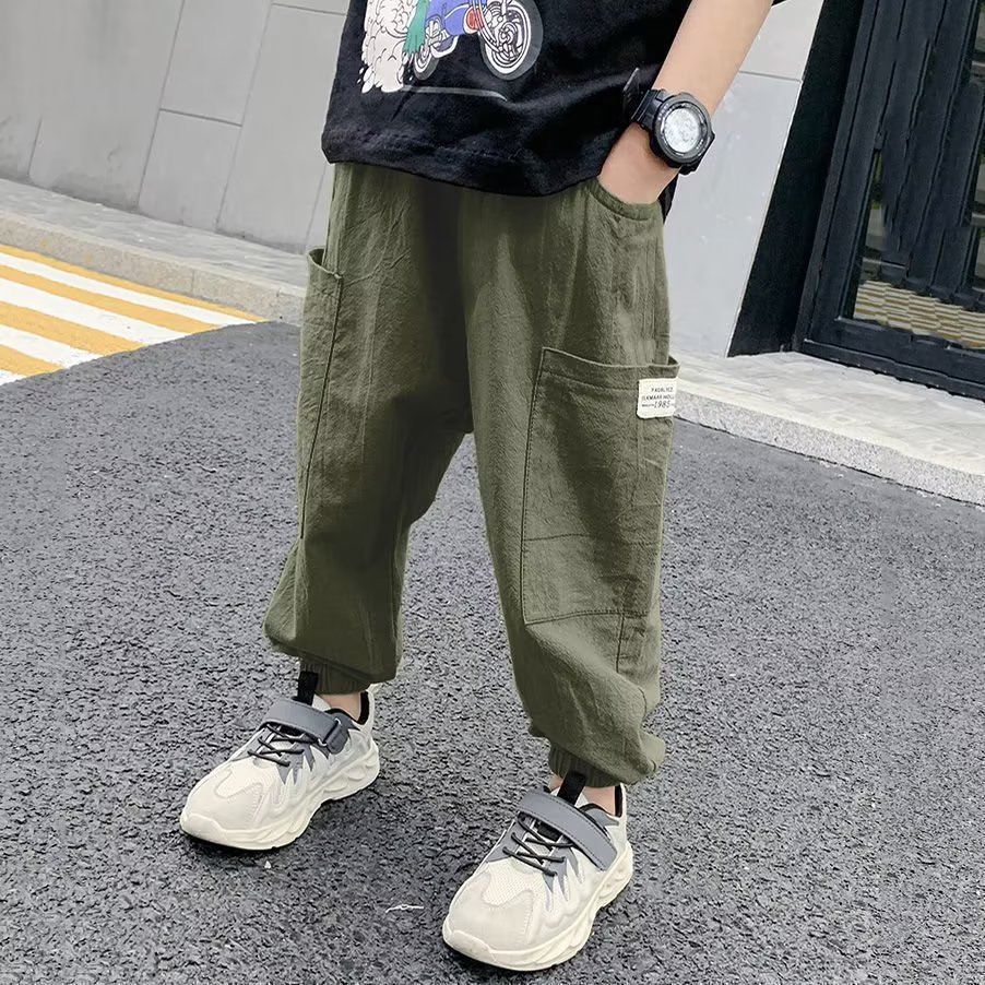 Boys Pants Cotton Linen Summer Thin 2022 New Anti-mosquito Pants Small, Medium and Large Children Korean Handsome Loose Casual Pants