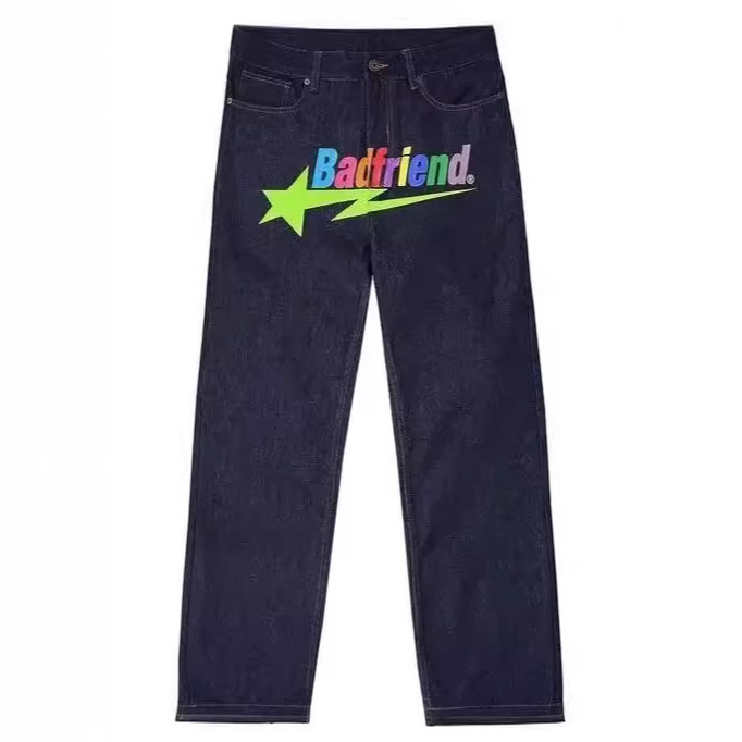 Y2k Jeans Badfriend Letter Print Pants Hip Hop Loose Jeans Harajuku Punk Streetwear